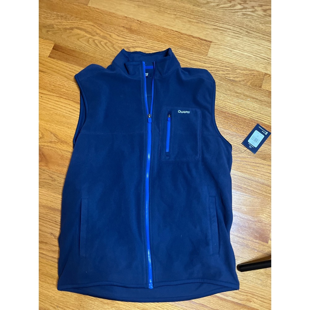 Chaps Sport Mens Blue Fleece Vest Full Zip Sleeveless Jacket Pockets NWT M $55